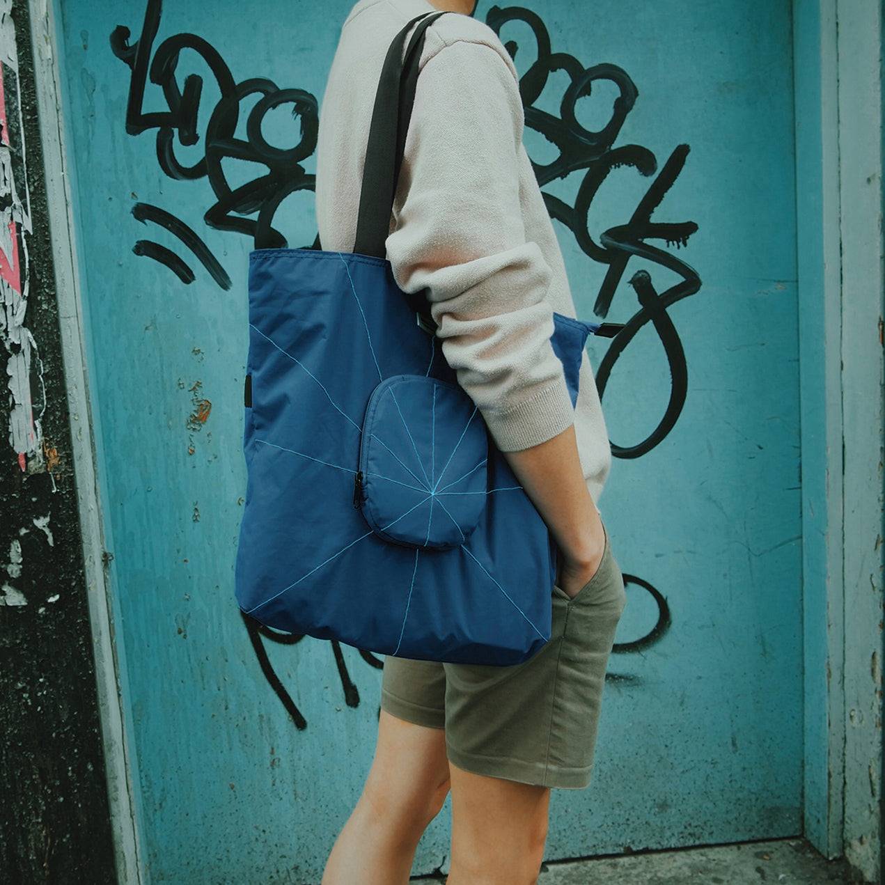 TREE RPET Foldable Tote - Navy is using environment conscious material. 