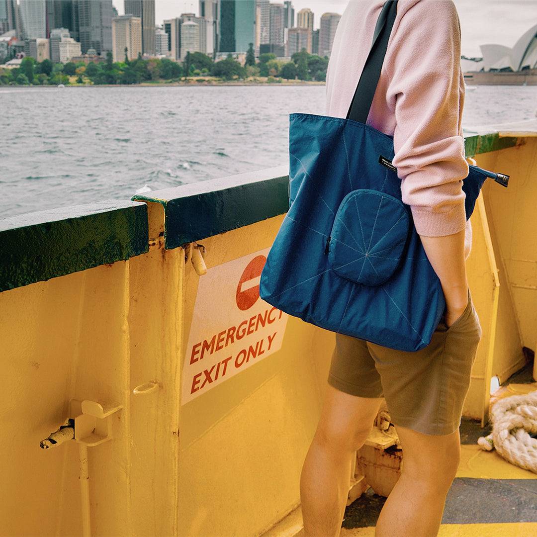 TREE RPET Foldable Tote - Navy is great for use when traveling.