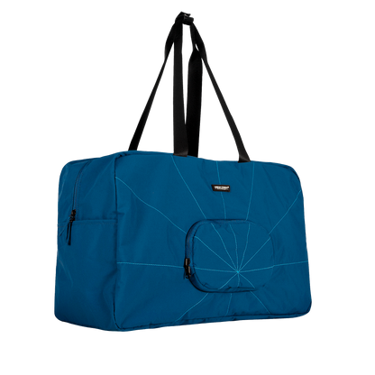 TREE RPET Foldable Duffle bag - Navy side view when extended.