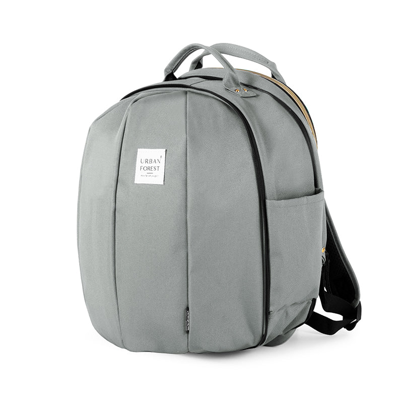 Urban Forest BEETLE Expandable Backpack - Fog Grey - side front view after expand